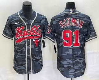 Men%27s Chicago Bulls #91 Dennis Rodman Black Camo With Patch Cool Base Stitched Baseball Jersey